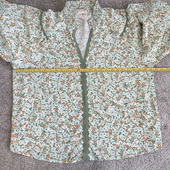 Umgee 1XL Green Floral Blouse Puff Sleeves Boho Shabby Cottage Chic Top Popover - Picture 9 of 12